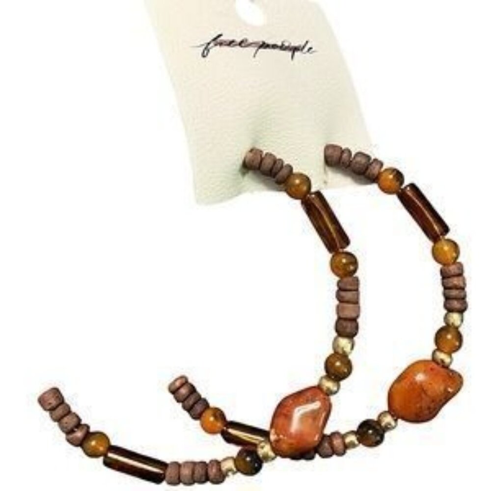 Free People Beaded Hoop Earrings - Brown